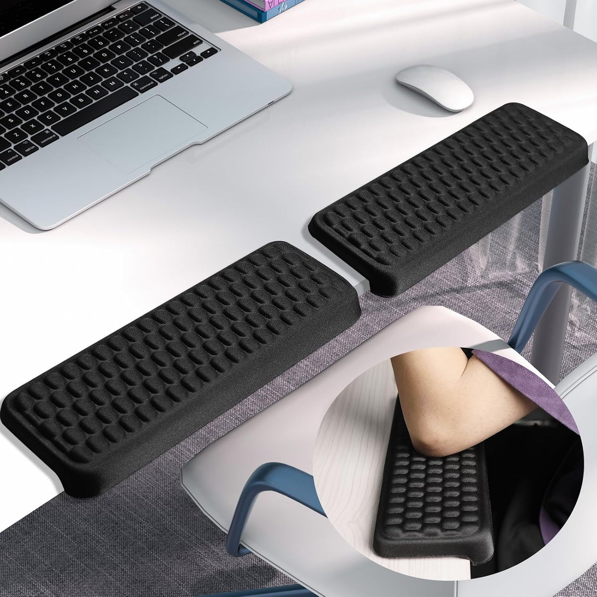 Arm Rest for Desk, L-Shaped Memory Foam Elbow Pads, 2-Piece, Black