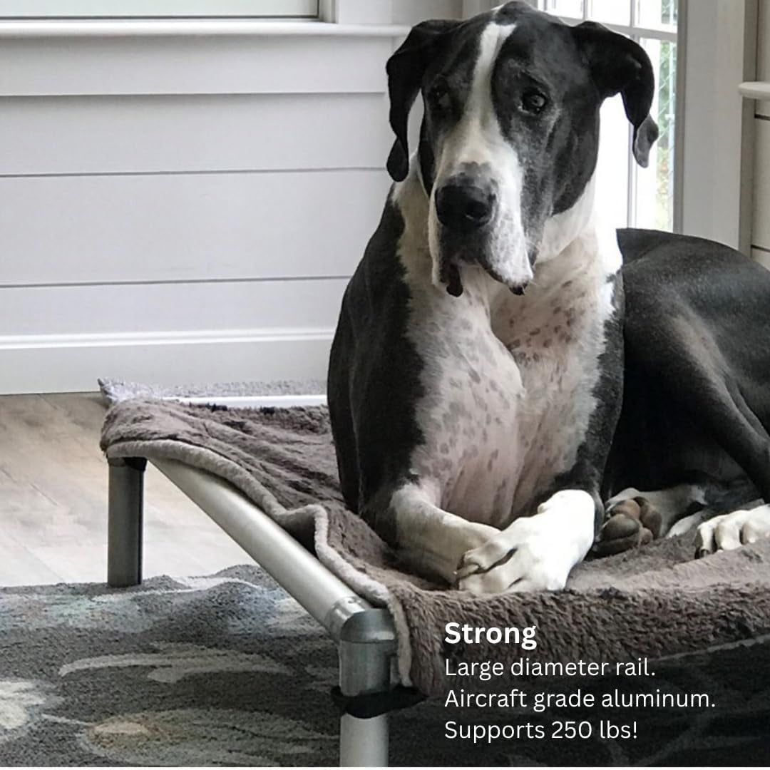 Kuranda Chewproof Elevated Dog Bed - Silver Aluminum - 40" X 25" - Cordura Nylon - Smoke