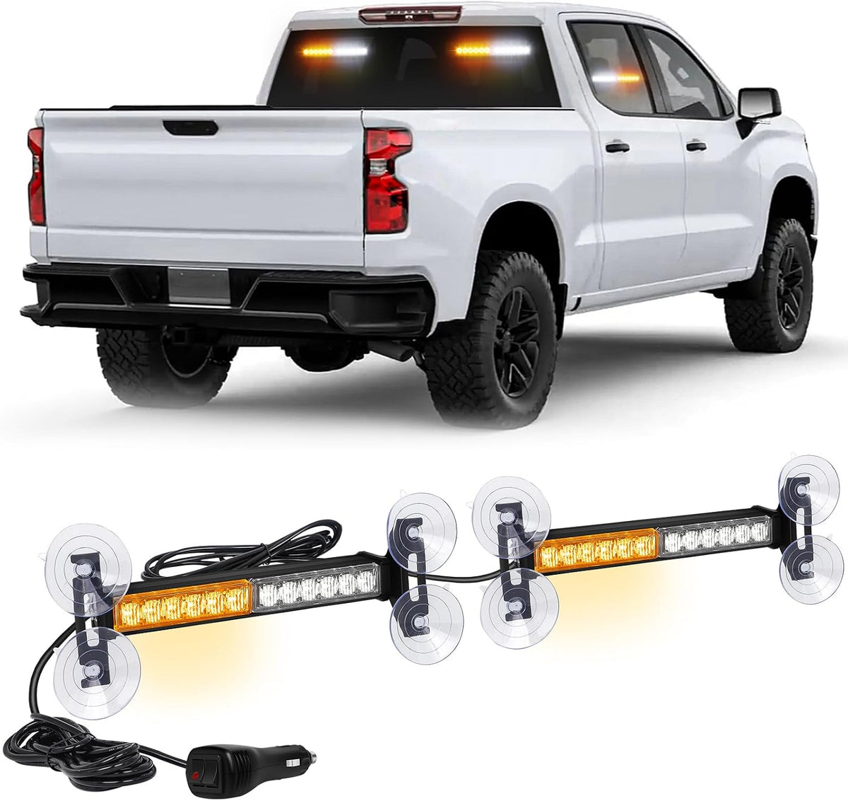XRIDONSEN 2X 10.7 Inch Strobe Light Bar 24 LED Amber White Dash Lights