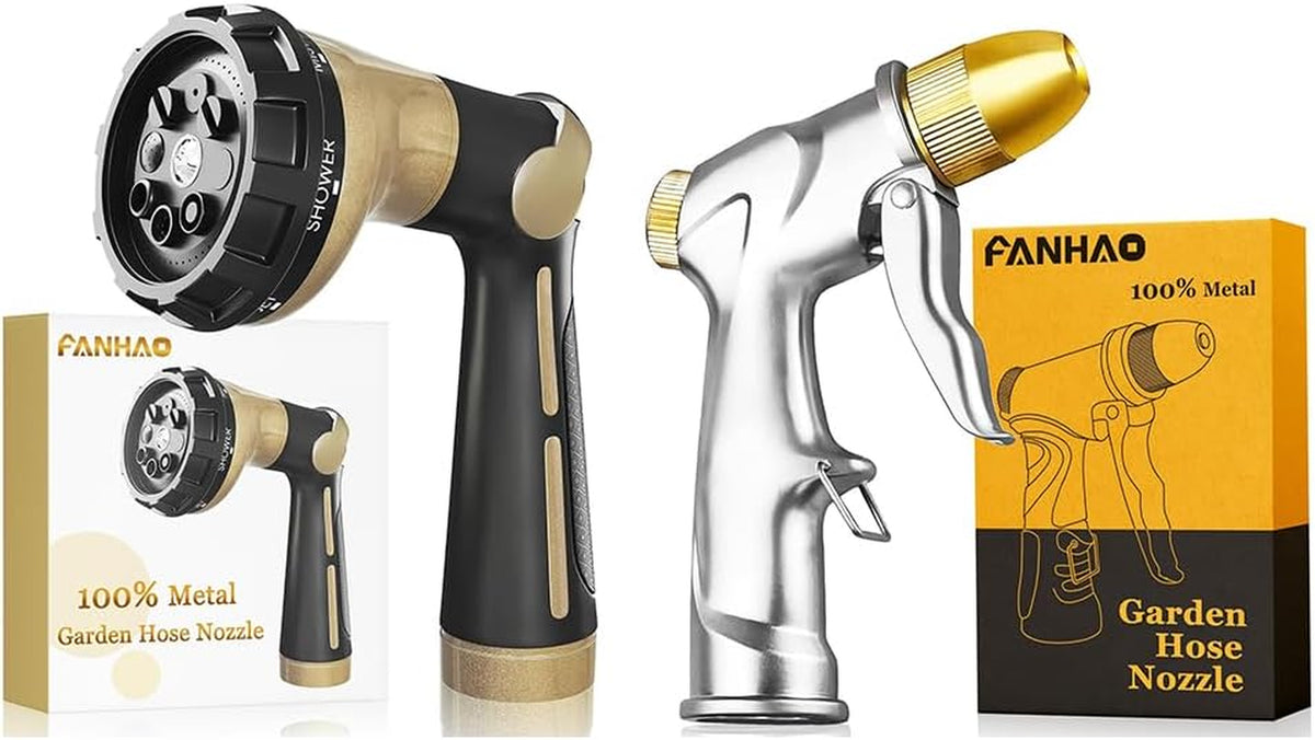 FANHAO Metal Hose Sprayer with 8 Spray Patterns+Upgraded Garden Hose Nozzle Sprayer