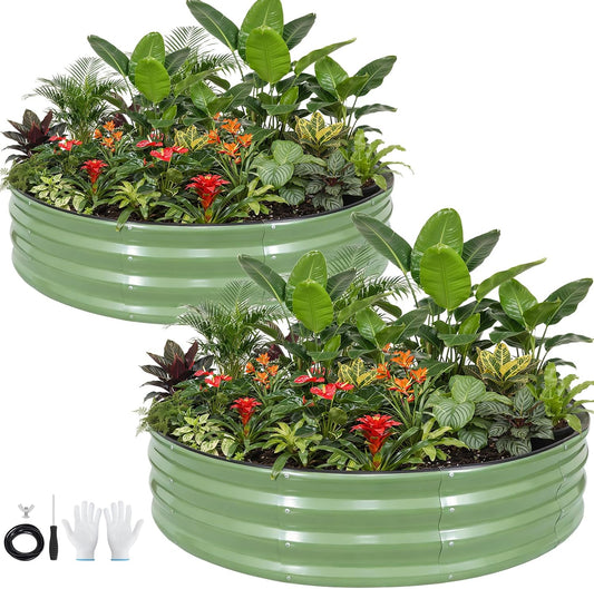 Galvanized Raised Garden Bed 2Pcs,4X4X1Ft round Raised Bed