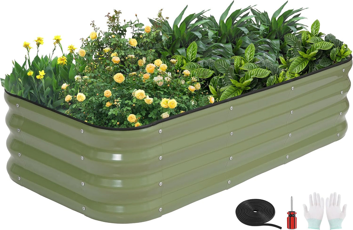 3-In-1 Modular Raised Garden Bed Kit - Adjustable Sizes (4X2X1Ft, 3X3X1Ft, 5X1X1Ft) - Heavy-Duty Galvanized Steel Planter Box with Bracing Rods & Gloves for Vegetables, Fruits, Flowers