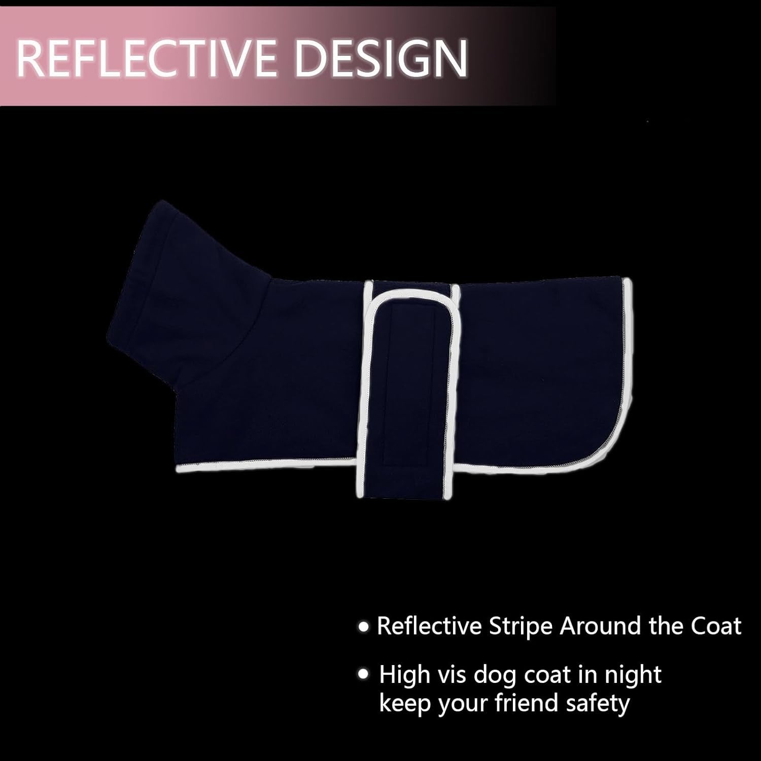 Dachshund Coats Sausage Dog Fleece Coat in Winter Miniature Dachshund Clothes with Hook and Loop Closure and High Vis Reflective Trim Safety - Navy - S