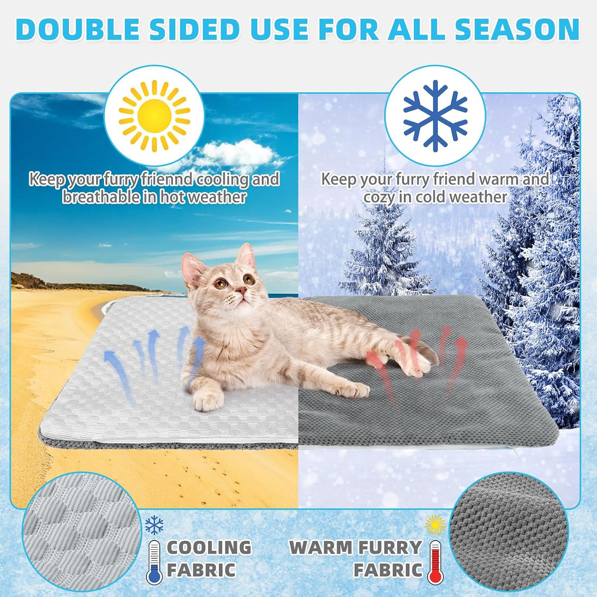Cat Cooling Mat, Cooling Pad for Dogs Cats with Ice Gel Bag to Stay Clod Longer, Two Sided Soft Kitten Sleeping Bed for Summer, Washable for Crate Kennel, Arc-Chill Cool Fiber Q-MAX >0.45, 16.5X26"