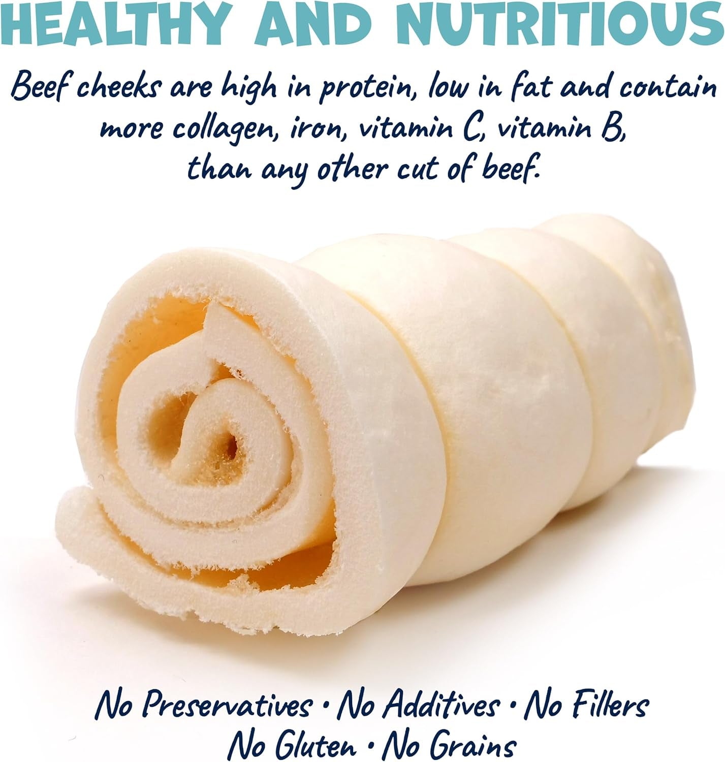 Pack Approved Beef Cheek Rolls for Dogs - Natural & Odor-Free Dog Treats - 5 to 6 Inch Medium Beef Hide Dog Chews - 4 Pack