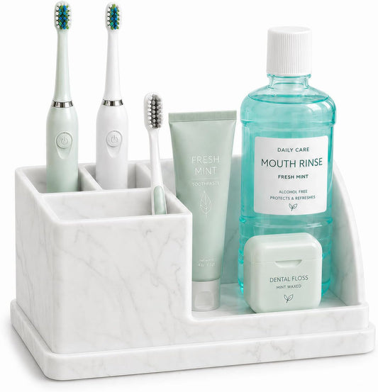 Silicone Bathroom Counter Organizer, Toothbrush Holder with Drainage Tray