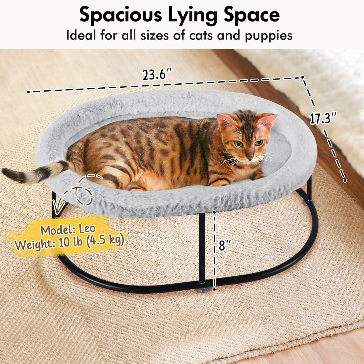 Zoratoo Elevated Cat Hammock Bed for Indoor Cats, Fluffy Warm Cuddle Cats Bed with Detachable Pad Bed Cover, Portable Pet Bed Raised Cuddler for Sleeping Kittens, Small Dog, Oval Cat Hammock Grey