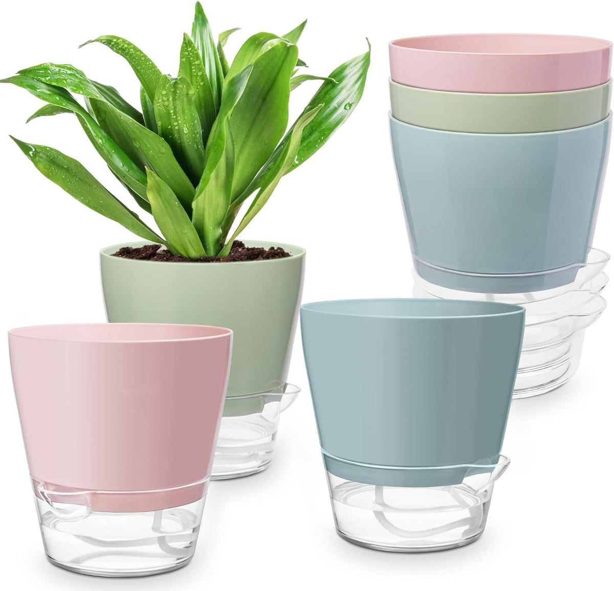 Hayder Plant Pots 6 Inch Set of 6, Self Watering Flower Pots