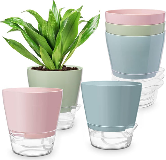 Hayder Plant Pots 6 Inch Set of 6, Self Watering Flower Pots
