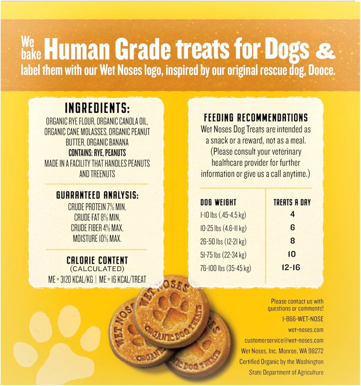 Wet Noses Organic Crunchy Dog Treats – for All Pet Sizes, Breeds – Senior Dog Snack – 100% Human-Grade – Delicious Chews for Dogs – Grain-Free Peanut Butter & Banana, 5 Lb. Package May Vary.