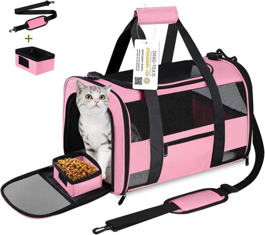 17 Inch Soft Cat Carrier with Shoulder Strap for Travel, Pink