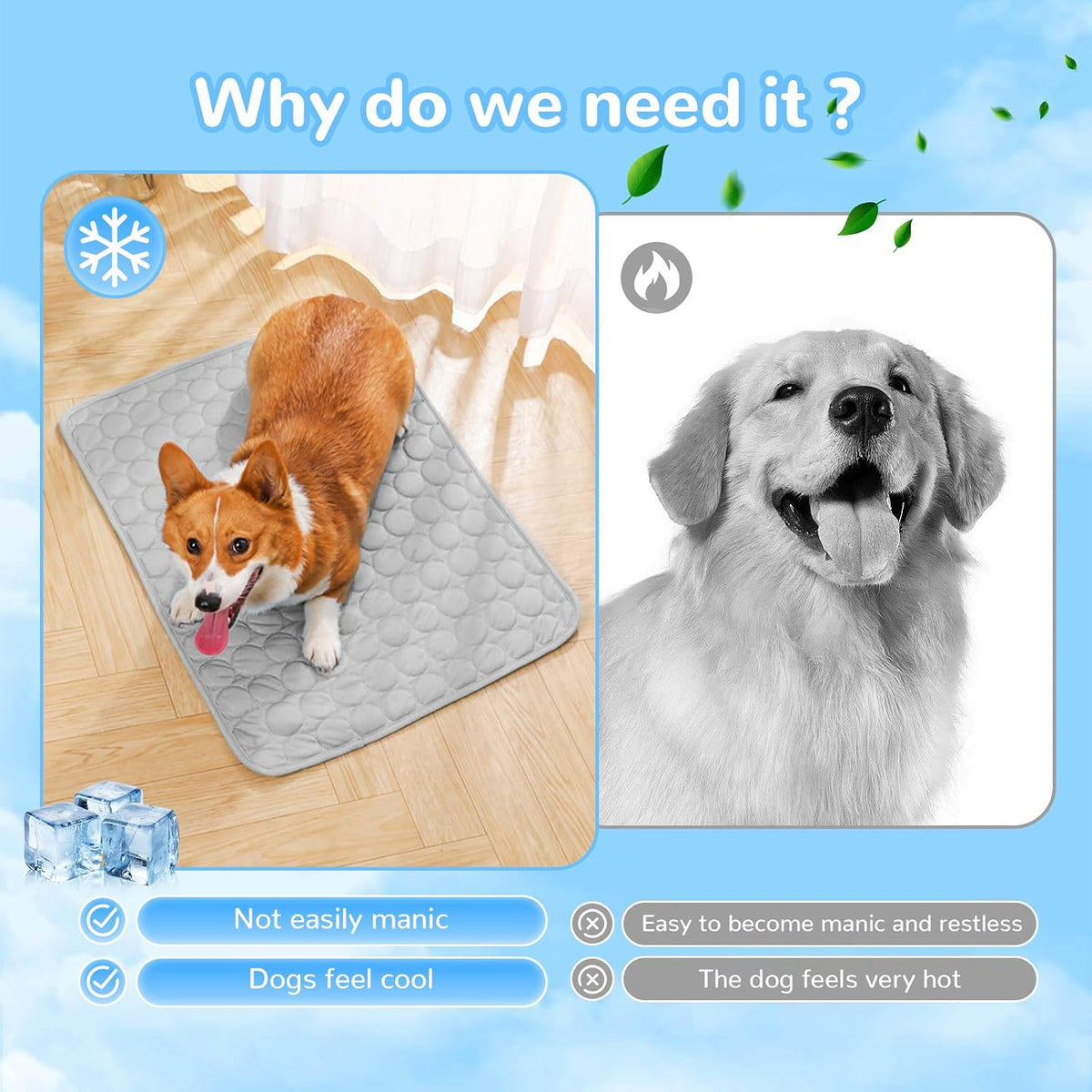 Summer Dog Cooling Mat - Washable Ice Silk Self Cool Pad, No Freeze Needed, Breathable, Washable, Portable Cooling Mat for Small Medium Large Dogs and Cats (39"X27")