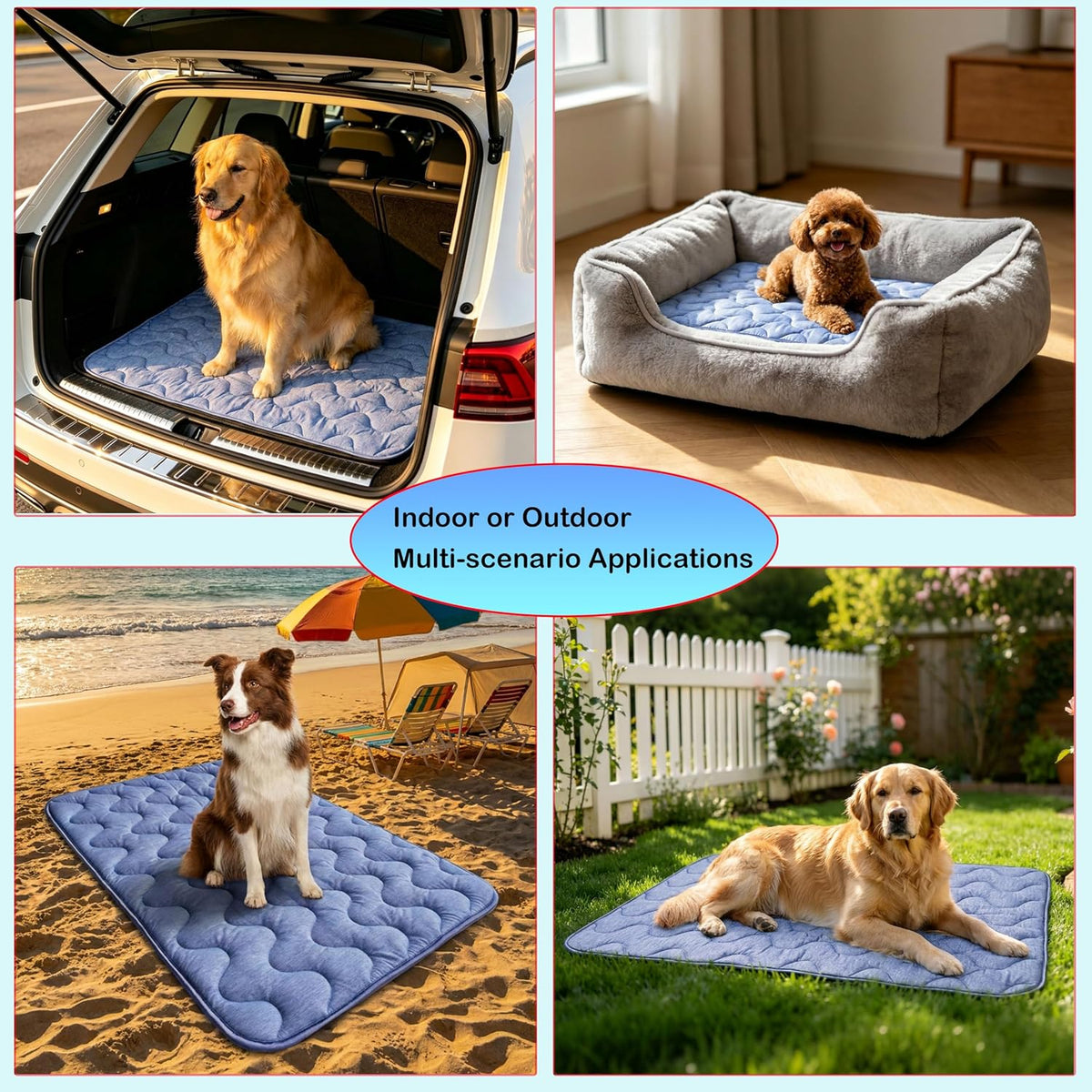 Dog Cooling Mat for Large Dogs & Cats, 55 X 39 in Washable Pet Cooling Pad, Double-Sided Soft Mat with Waterproof Reverse Side, No Gel, Water or Electricity, for Crate, Sofa, Floor & Car (Blue, XL)