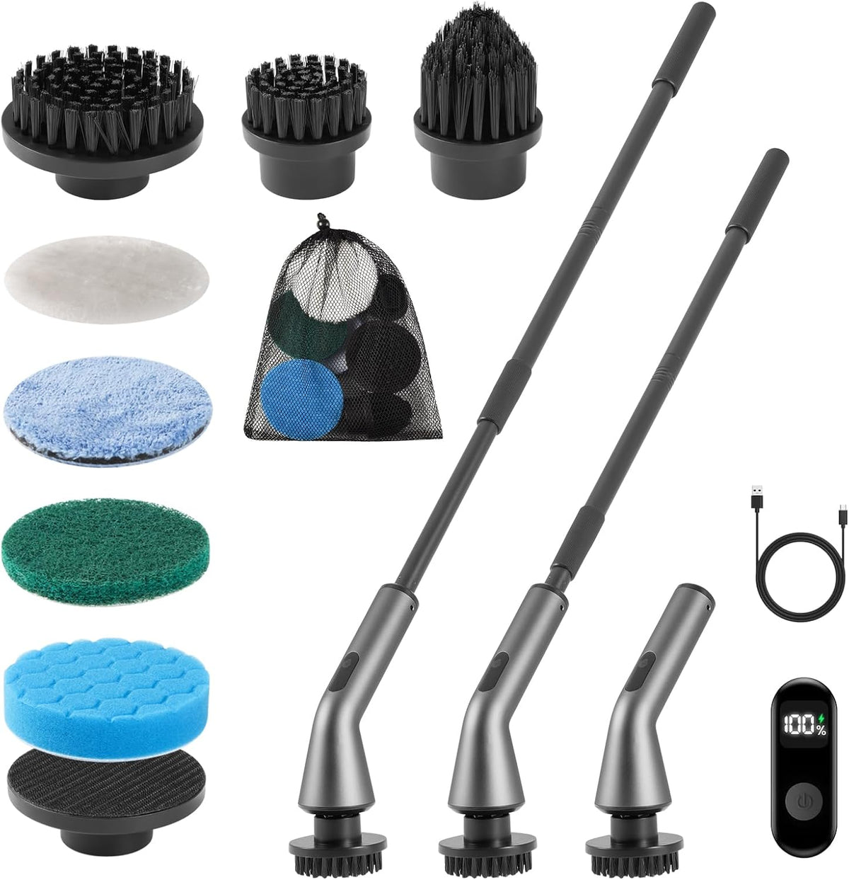 7 in 1 Electric Spin Scrubber for Bathroom with Adjustable Long Handle,Ipx7