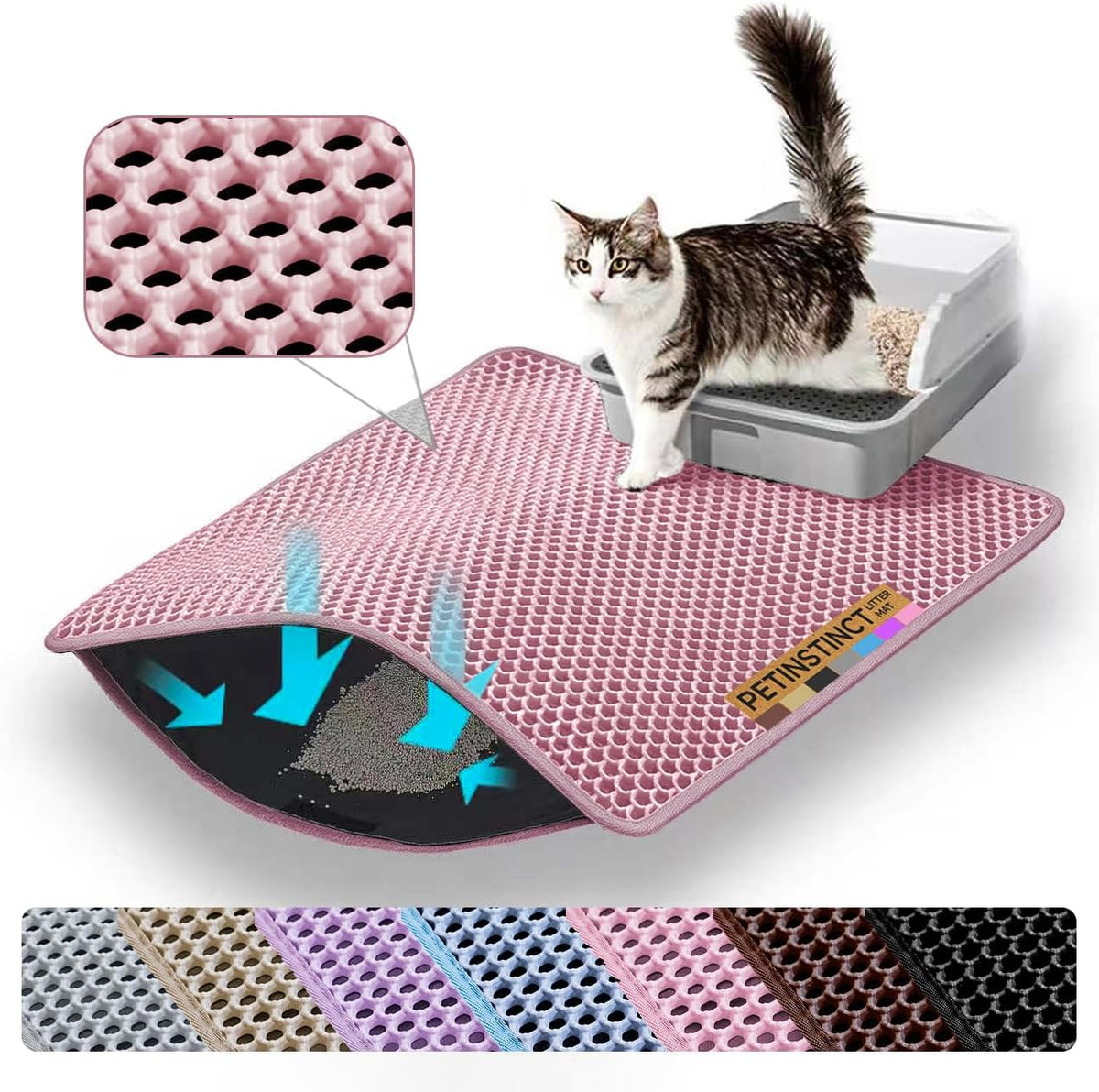 Extra Large Cat Litter Mat XXL, Double Layer Honeycomb, Pink