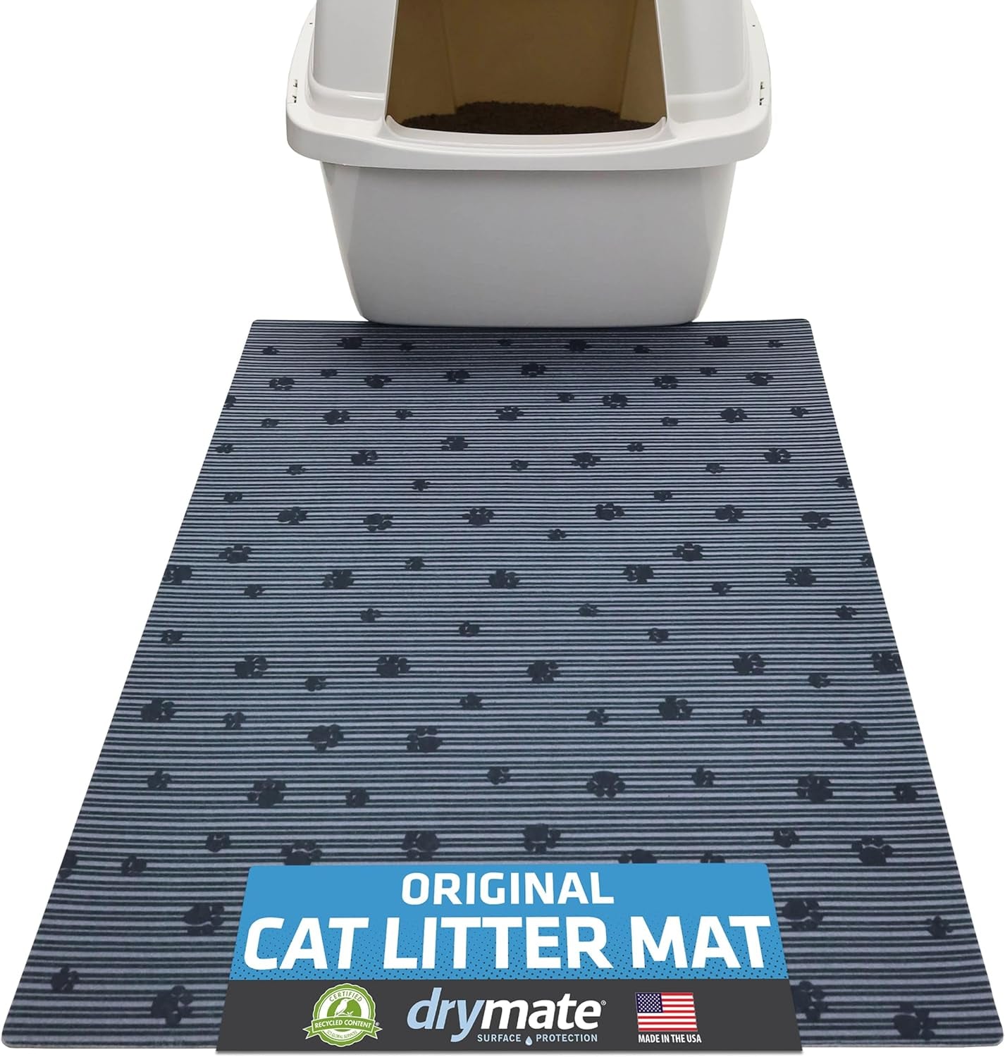 Drymate Cat Litter Box Mat, Litter Trapping Mat, Waterproof, Urine-Proof, Absorbent, Machine Washable, Soft on Paws, Contains Mess, Protects Floors, Kitten Supplies, Gray, 20X28