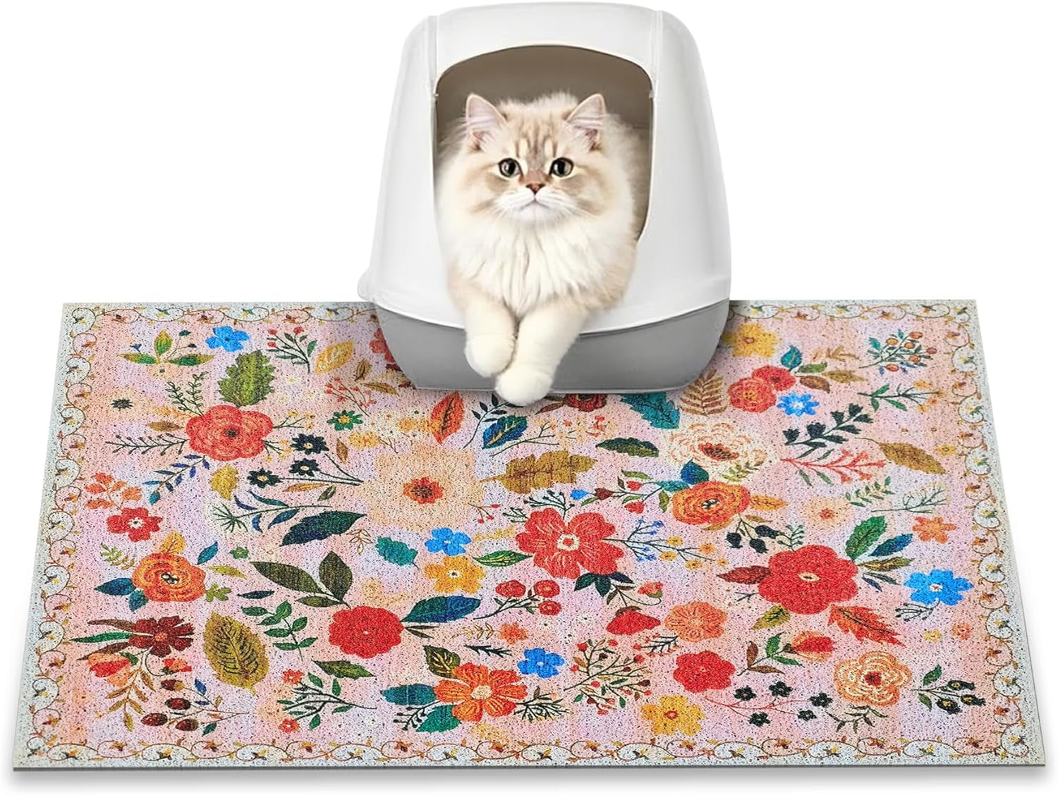 Cat Litter Mat, 24" X 16" Litter Box Mat, Upgrade Non-Slip Kitty Litter Mat, Traps 100% Litter, Soft on Kitty Paws, Easy Clean for Scatter Control, Bohe Cat Food Mat, Urine Waterproof