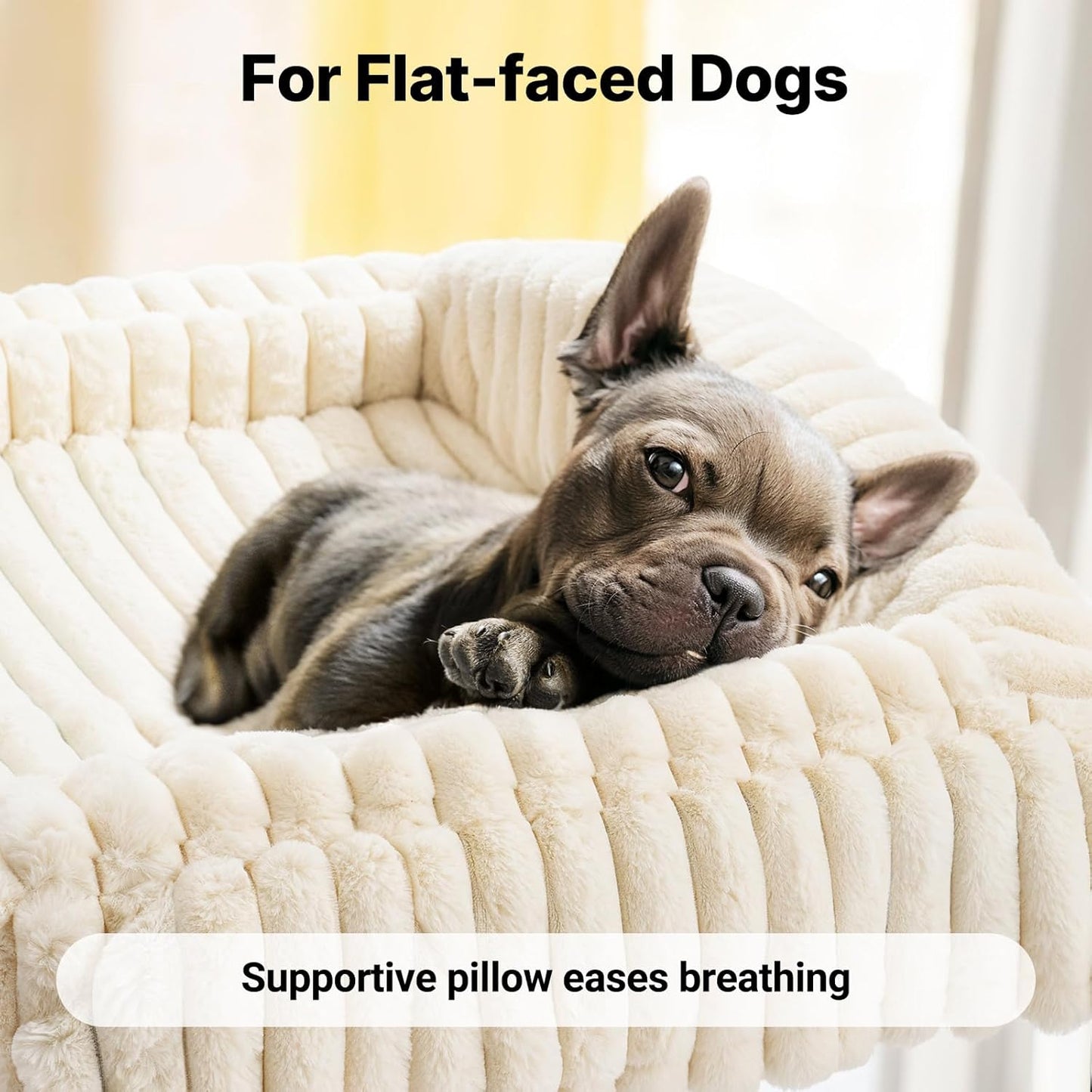 Veehoo Elevated Dog Bed with Bolster Cushion, Fluffy Plush Dog Couch Beds for Small Dogs, Cats, Washable Raised Pet Cot with Non-Slip Feet for Indoor or Patios Use, 24 X 18 Inches, White