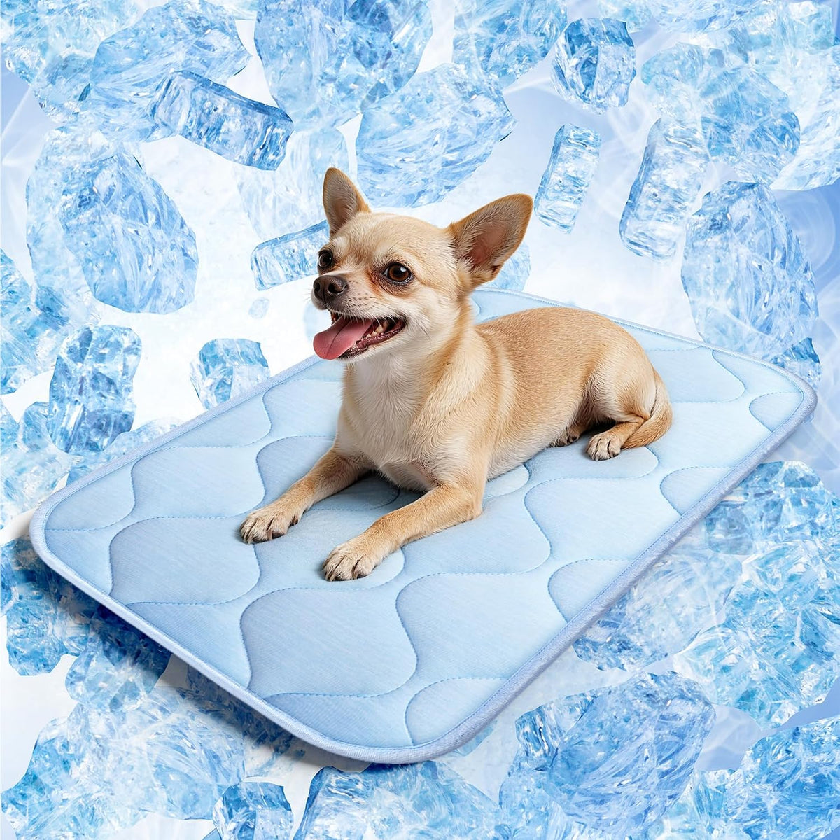 Cooling Mat for Dogs and Cats 24" X 18", Premium Pet Cooling Bed Indoor Outdoor W Ice Silk, Summer Cool Pad for Puppy Kitty, Non-Slip Washable Pet Blanket for Crate Kennel (Cryo Ice Blue)