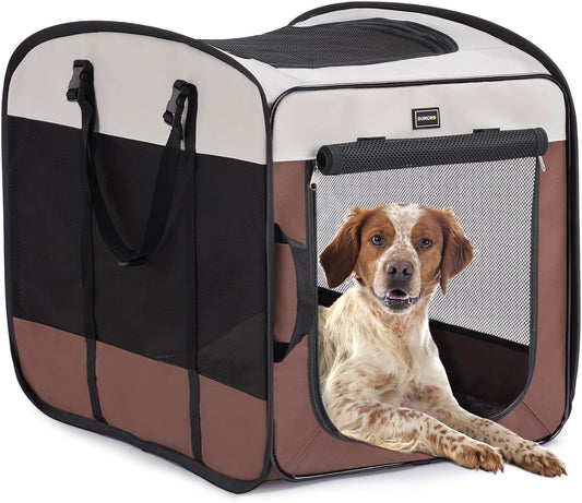Dog Kennels and Crates for Medium Dogs, Portable Pop up Indoor Pet Cage with Sturdy Wire Frame, Collapsible Travel Crate Soft Sided Cat Bag Escape Proof (Brown, 28.0" L X 18.0" W X 22.0" H)