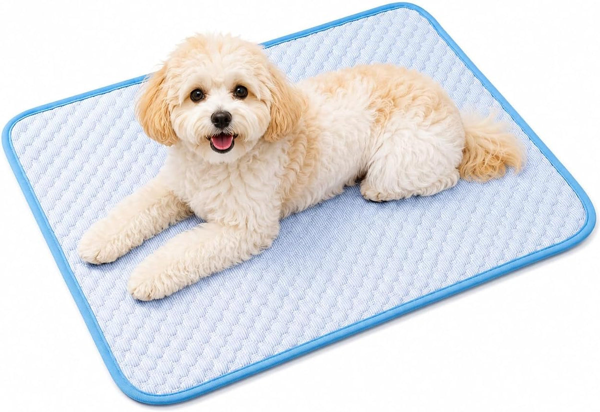 Cooling Mat for Dogs, Dog Cooling Pad, 24"X20" Dog Cooling Mat for Small & Medium Pets - Gel Free Ice Silk Self-Cooling Pad, Non-Slip Summer Pet Cooling Mat, Washable Dog Cooling Mat, Blue