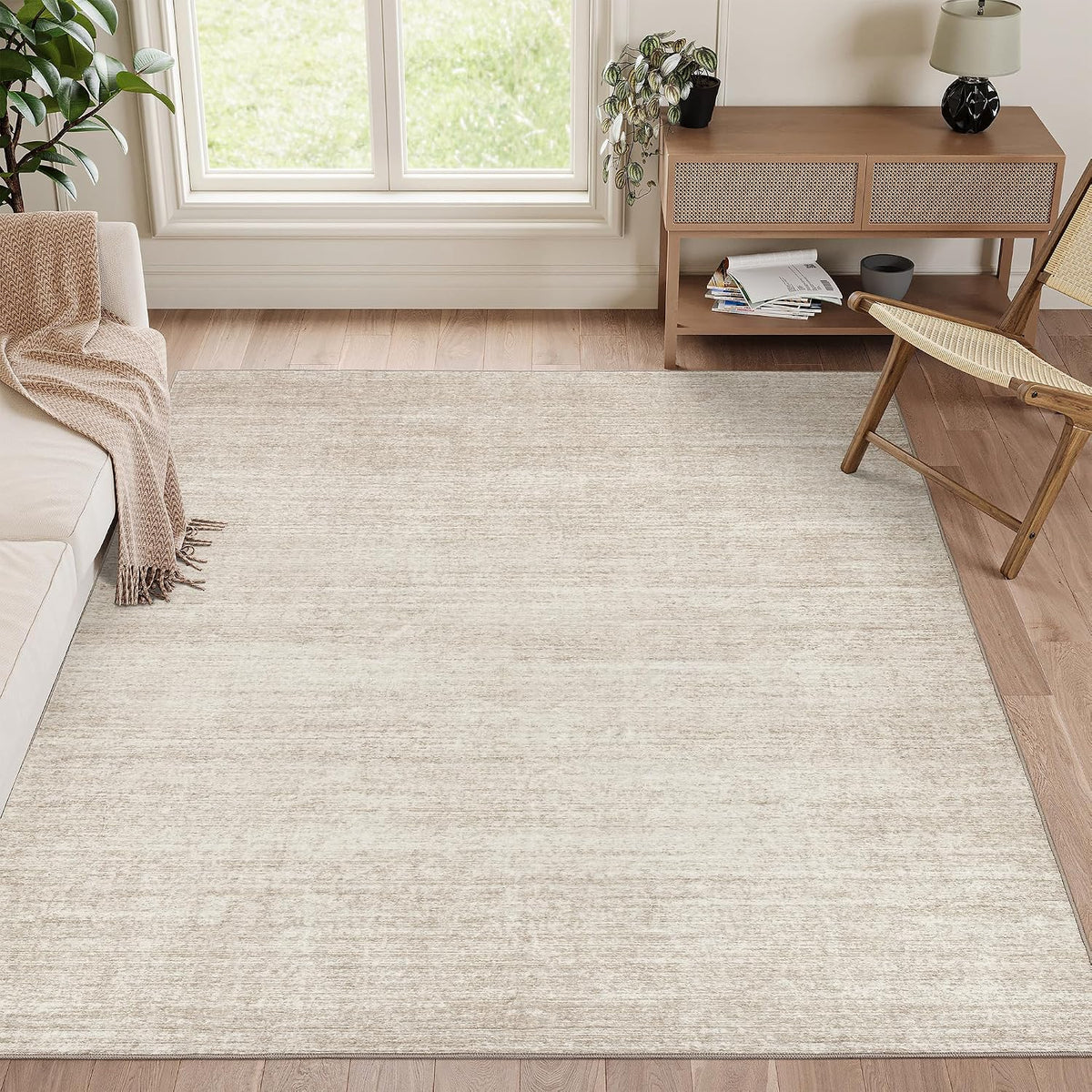 Valenrug Washable Rugs 5X7, Non Slip Large Area Rugs for Living Room, Beige