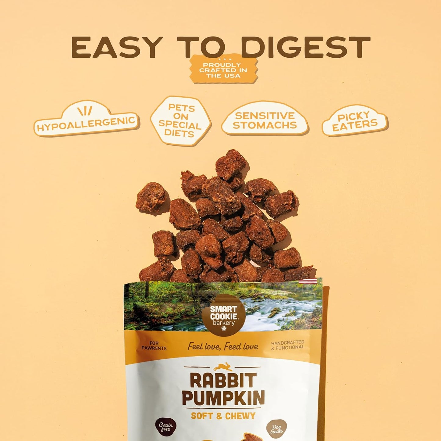 Smart Cookie All Natural Dog Treats - Rabbit & Pumpkin - Training Treats for Dogs & Puppies with Allergies, Sensitive Stomachs - Soft Dog Treats, Grain Free, Chewy, Human-Grade, Made in USA - 5Oz Bag