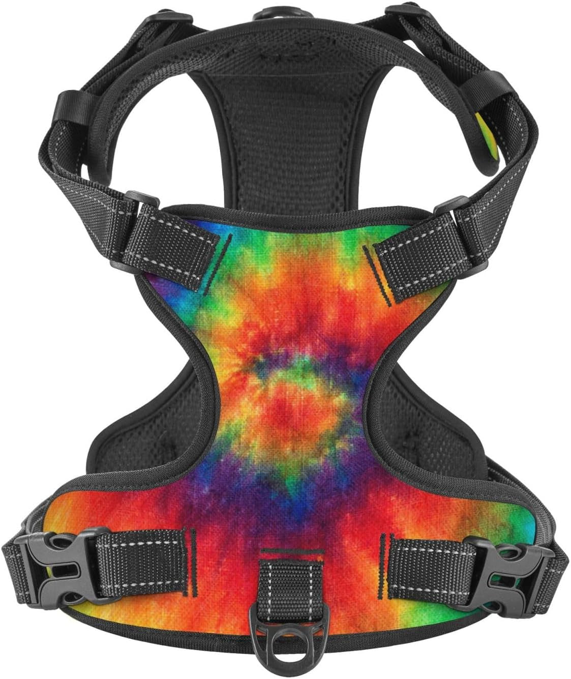 No Pull Dog Harness, Tie Dye Rainbow Walking Pet Puppy Harness with Leash, Adjustable Reflective Vest Easy Control for Dogs Cats