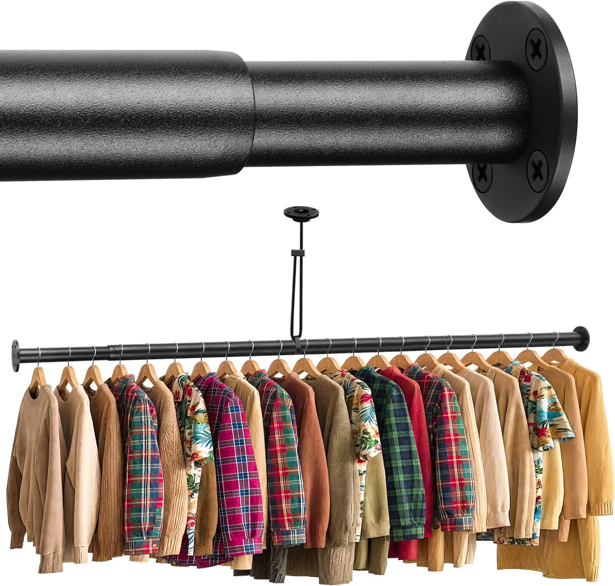 Bainong Closet Rods for Hanging Clothes Adjustable 17"-82" Black Heavy Duty