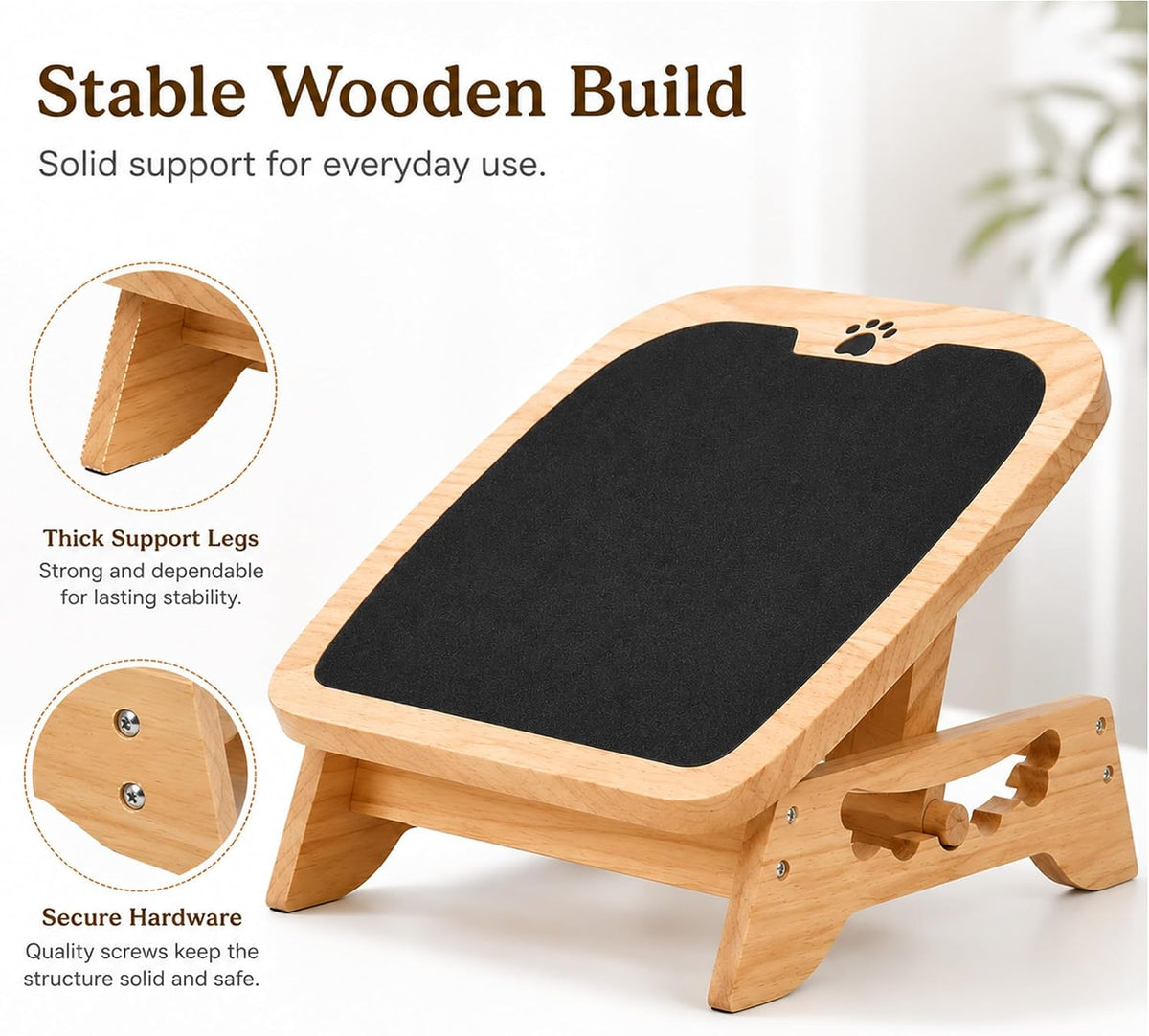 Wooden Litter Box Ramp, 4-Position Adjustable Cat Step for Automatic