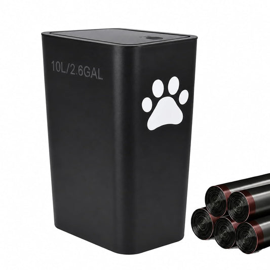 Dog Poop Trash Can Plastic,10L/2.6Gal Outdoor Dog Poop Wast Trash Can Bucket with Pop-Up Lid,Small Pet Waste Container-(Include 75 Waste Bags)-Ideal for Garage, Porch -Black
