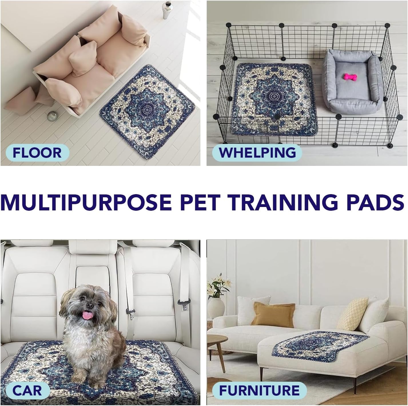 PUPIBOO Washable Pee Pads for Dogs and Cats - Super Absorbent Reusable Puppy Training Pads - 100% Waterproof, Leak-Proof & Non-Slip Whelping Pads for Pet Housebreaking