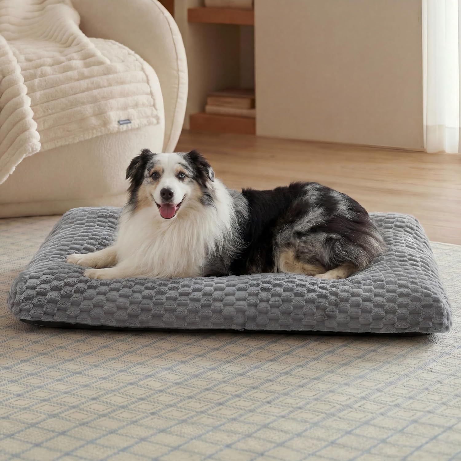 Bedsure Calming Dog Bed for Extra Large Dogs, Donut Pet Bed | Washable Dog Bed for Crate, Soft Fluffy Bubble Fleece Pet Bed