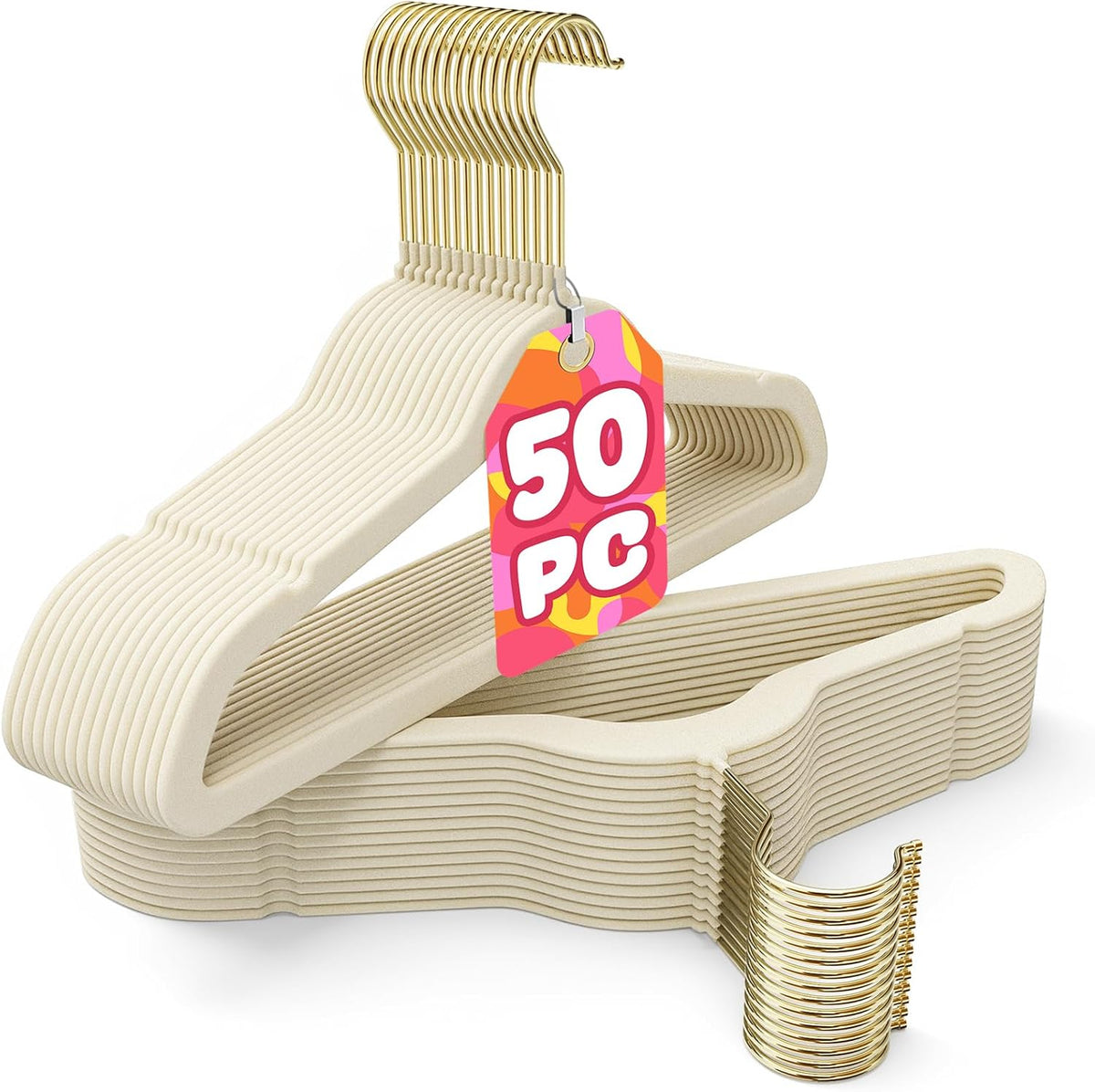 Korpai 50 Pack Baby Velvet Hangers 11 Inch,Non-Slip,Ultra Slim,Space-Saving Baby Hangers with 360° Swivel Hook, 7LBS Capacity,Baby Clothes Hangers Ideal for Baby Romper/Dresses/Shirts/Coats/, Beige