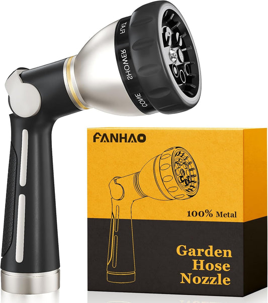 FANHAO Heavy Duty Metal Hose Nozzle, Thumb Control Garden Hose Spray Nozzle with 8 Watering Patterns, High Pressure Water Nozzle Sprayer for Lawn, Plants Watering, Car and Pet Washing