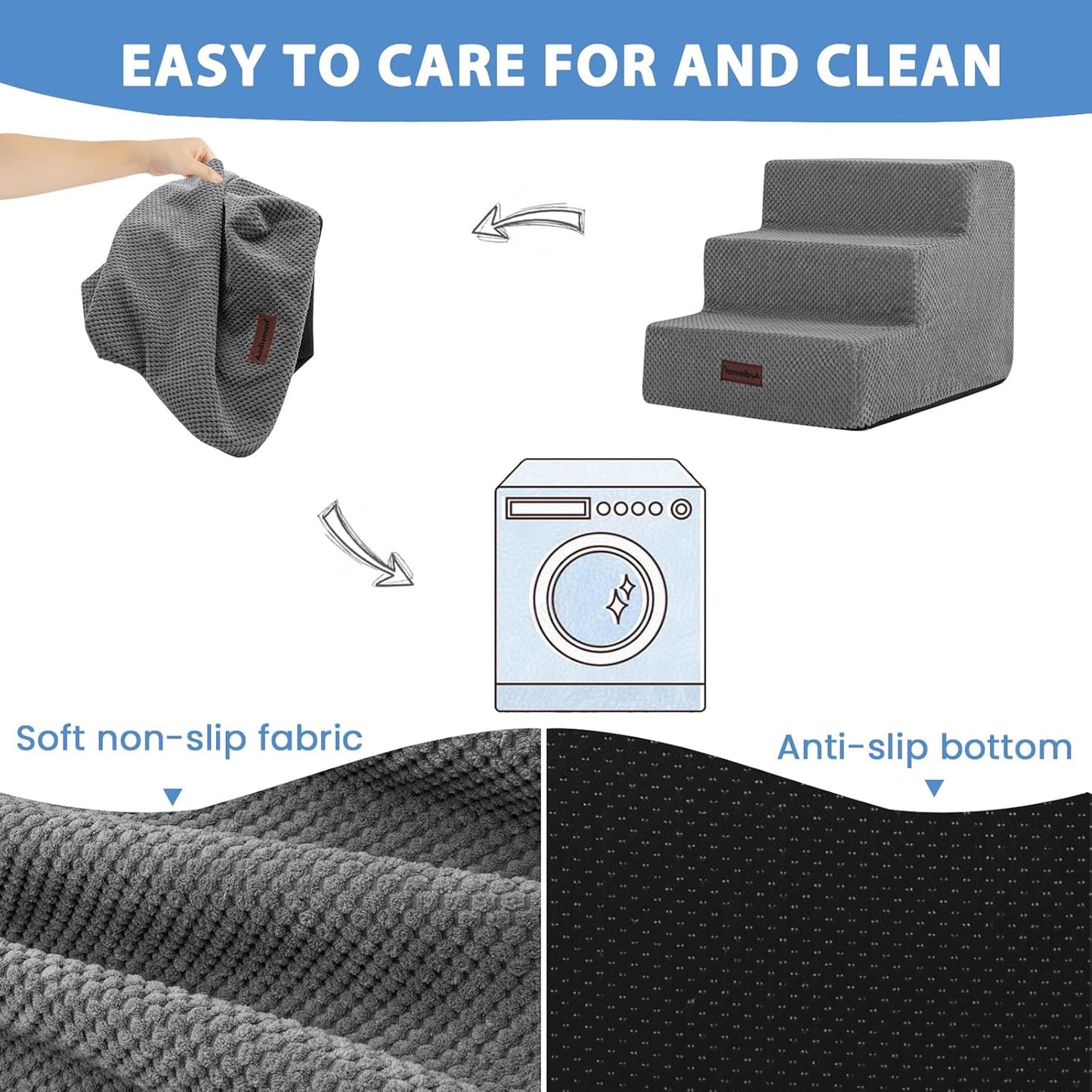 Aodisman Dog Stairs for Small Dogs, 3-Step Non-Slip Pet Stairs for Couch Sofa and Chair, Dog Bed Stairs for Puppy, Older Cat,Grey,13.6" H