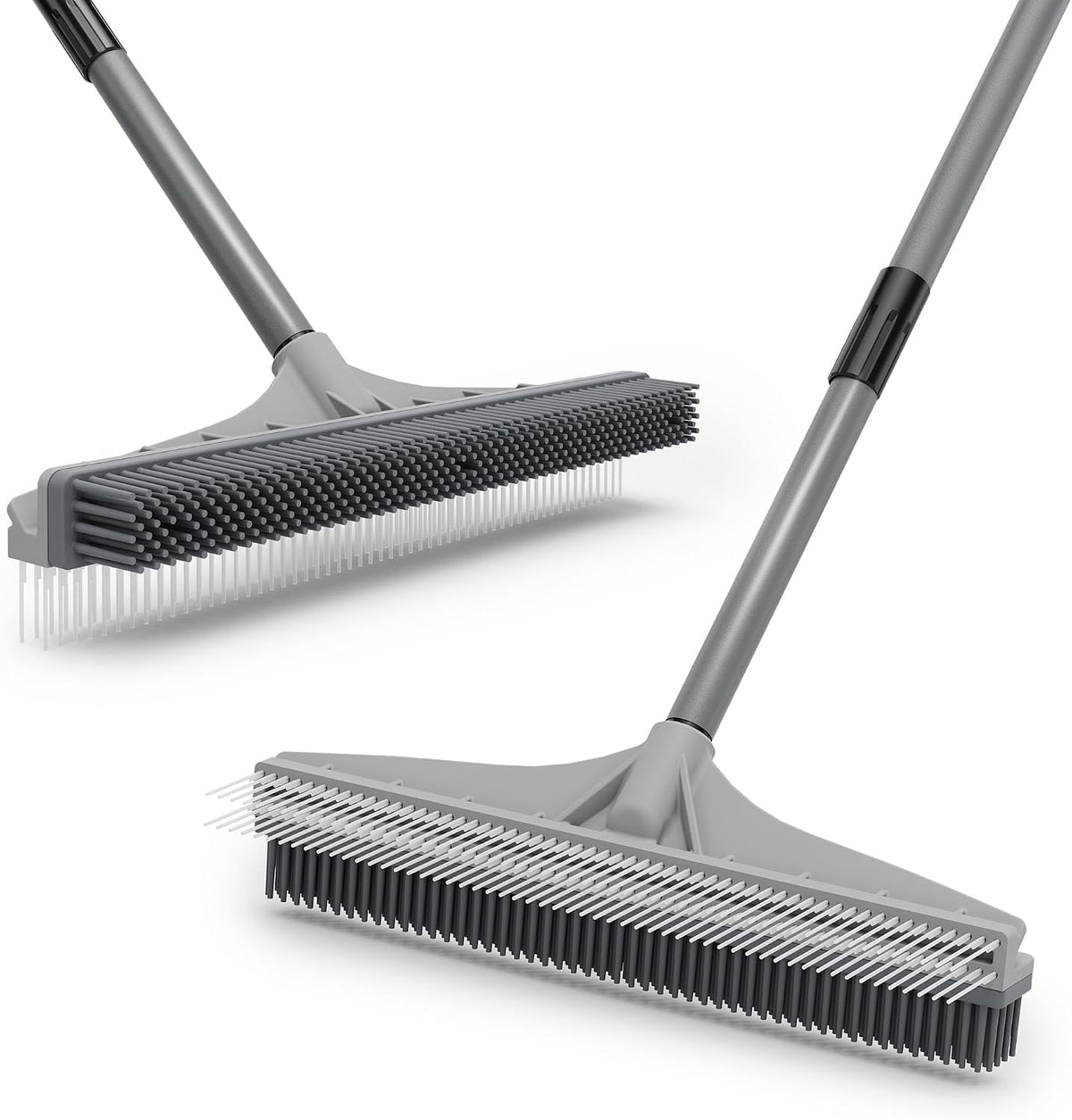 Walensee Carpet Rake, 2-In-1 Nylon & Rubber Brush, 61" Adjustable Handle