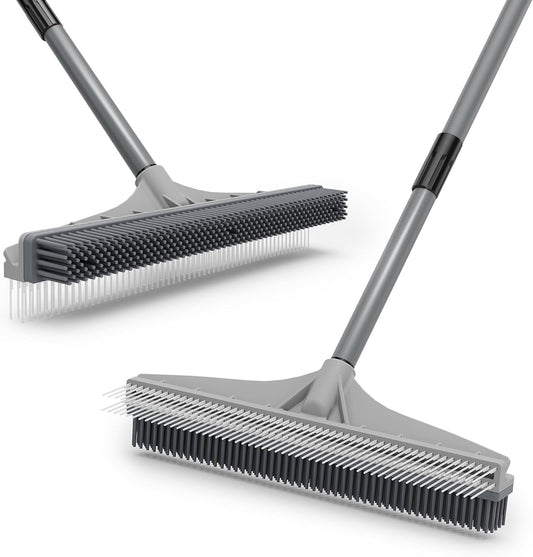 Walensee Carpet Rake, 2-In-1 Nylon & Rubber Brush, 61" Adjustable Handle