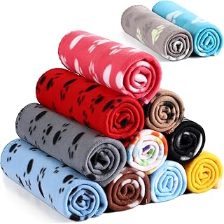 Tegeme 12 Pcs Fleece Blanket for Pet Dog Puppy,Cute Style,16 X 24 Inches
