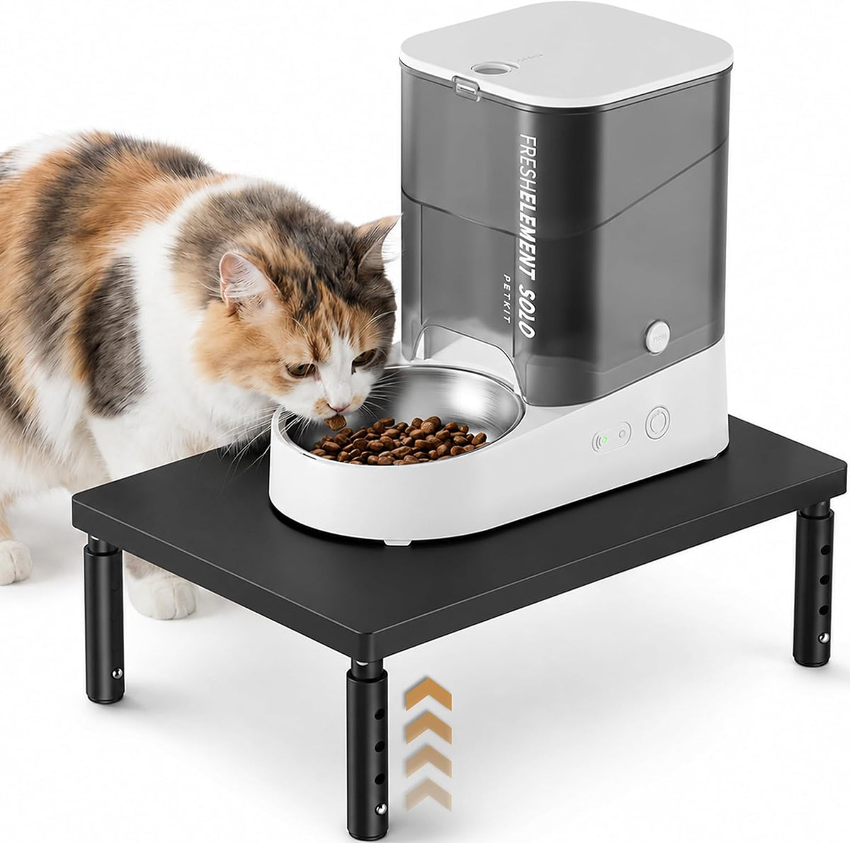 ECOLOVI Height-Adjustable Cat Food Stand, Elevated Cat Feeder Stand for Automatic Feeder & Bowls, Lifted Cat Food Table Station, Raises Feeder/Bowl, Relieves Spine and Joints Noticeably, Natural