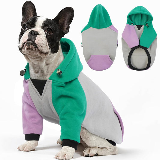 BRKURLEG Dog Hoodie, Dog Hoodie Sweatshirts with Pocket and Hat, Warm Dogs Winter Coat, Calming Fleece Interior, Pet Sweater Shirt Hoodies Cold Weather Coat for Small Medium Dogs(Greenpurple, S)