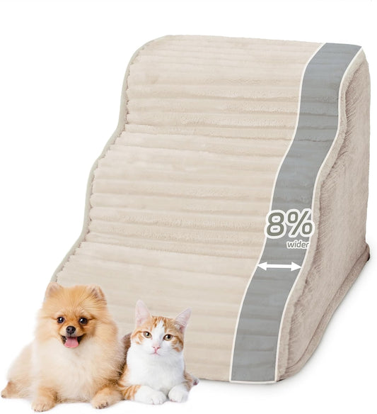 Laojin Balhen Dog Stairs for Small Dogs & Cats 15.7" H, High Density Foam Dog Steps Ramp for Couch Sofa and Chair, Pet Stairs with Non-Slip Bottom and Remove Washable Cover, 3-Step Pet Steps, Beige