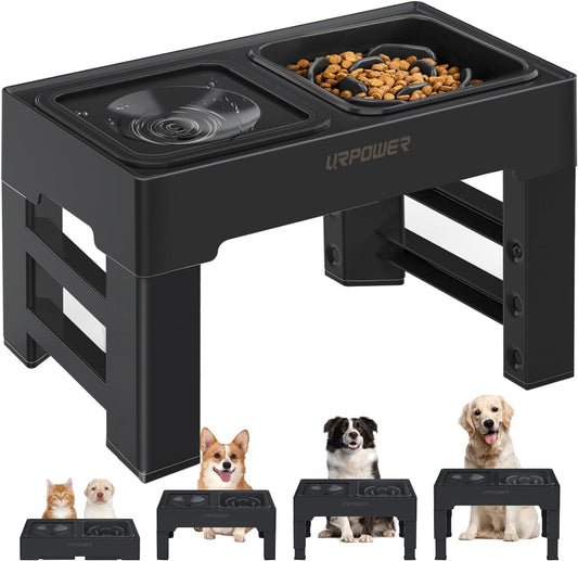URPOWER 2-In-1 Elevated Slow Feeder Dog Bowls with No-Spill Water Bowl