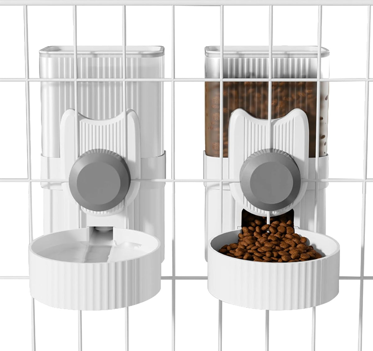 Hanging Cage Auto Pet Food Bowl Water Bottle Dispenser, 1L, Grey