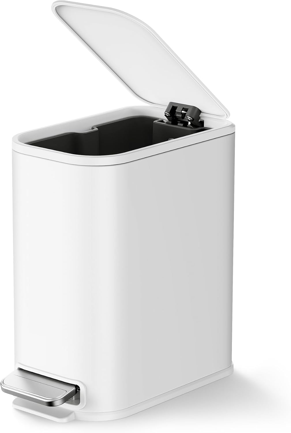 Cesun Small Bathroom Trash Can with Lid Soft Close & Pedal, 1.3 Gal, White