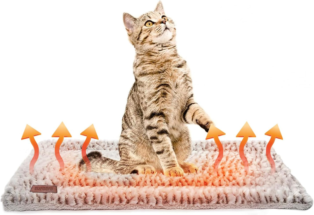 Self Heating Cat Bed Mat 24X20 Inch, Thermal Self-Warming Pet Pad for Indoor Cats & Small Dogs, Reversible Washable Fleece with Silent Mylar Layer, Non-Slip Crate Pad Grey