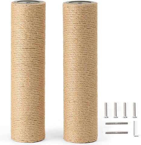 FUKUMARU 2 Pack Scratching Post Replacement, 3.5 X 14.5 Inch Natural Jute Rope Scratching Post Refill with M8 Screws