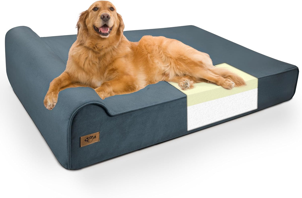 Sytopia XXL 35D Memory Foam Dog Bed for Extra Large Dogs – 7" Thick Orthopedic Pet Couch for Seniors and Big Breeds up to 150 Pounds, with Waterproof Liner & Washable Cover, 50"X 34"X 7", Brown