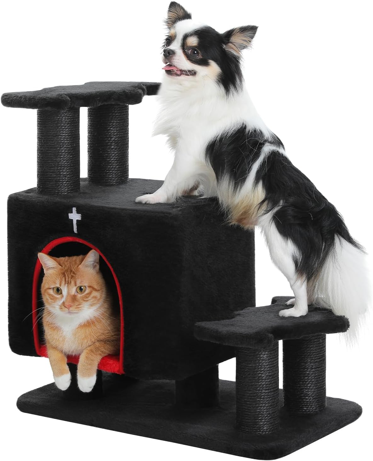 3-In-1 Cat Stairs with Scratching Post & Condo, Pet Steps, Dark Grey