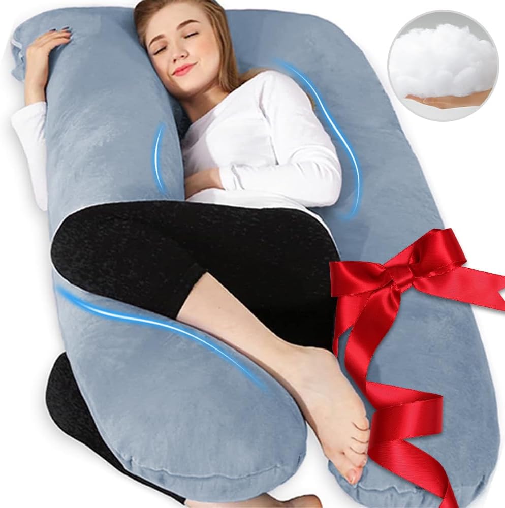 Chilling Home Pregnancy Pillows - U Shaped Maternity Pillow for Pregnant Women with Velvet Removable Cover - 55 Inch Pregnancy Pillows for Sleeping - Body Pillows for Adults Full Support - Grey